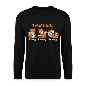 Triathlete Eating Reading Sleeping - Cute Fox - Unisex Pullover - Schwarz - Vorne - Alina (178cm) & Michal (187cm)