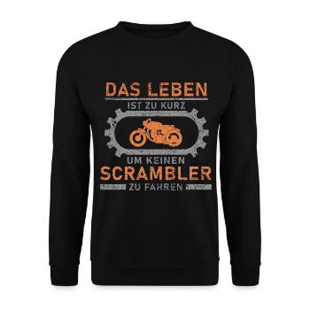 Retro Leben Zu Kurz Scrambler Motorradfahrer Tacho - Unisex Pullover - Schwarz - Vorne - Alina (178cm) & Michal (187cm)