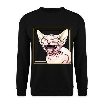 Sphynx-Katze lacht - Unisex Pullover - Schwarz - Vorne - Alina (178cm) & Michal (187cm)