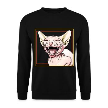Sphynx-Katze lacht - Unisex Pullover - Schwarz - Vorne - Alina (178cm) & Michal (187cm)