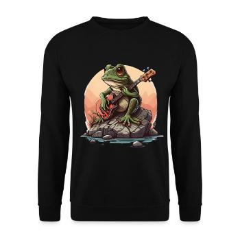 Frosch spielt Gitarre Frösche Kröte Amphibie - Unisex Pullover - Schwarz - Vorne - Alina (178cm) & Michal (187cm)
