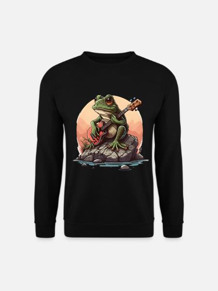 Frosch spielt Gitarre Frösche Kröte Amphibie - Unisex Pullover - Schwarz