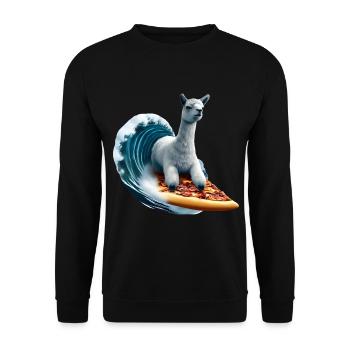 Pizza Wellen Alpaka Surfer - Unisex Pullover - Schwarz - Vorne - Alina (178cm) & Michal (187cm)