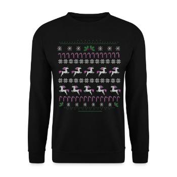 Weihnachten Ugly Sweater Einhorn - Unisex Pullover - Schwarz - Vorne - Alina (178cm) & Michal (187cm)