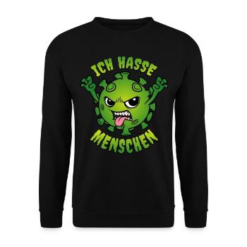 Corona Virus Spruch Ich hasse Menschen - Unisex Pullover - Schwarz - Vorne - Alina (178cm) & Michal (187cm)
