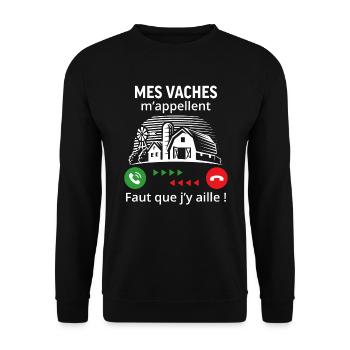 mes vaches m'appellent ...faut que j'y aille ! - Sweat-shirt Unisexe - noir - Devant - Alina (178cm) & Michal (187cm)