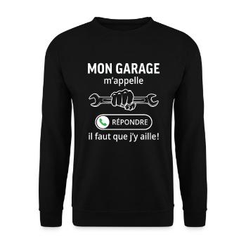 mon garage...il faut que j'y aille ! - Sweat-shirt Unisexe - noir - Devant - Alina (178cm) & Michal (187cm)