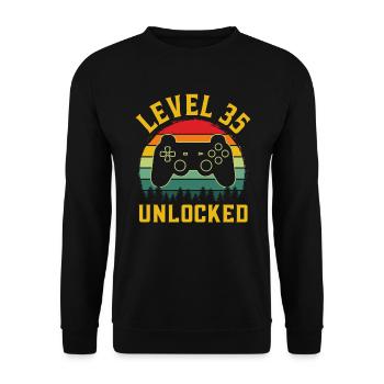 35th Birthday gamer t shirt level 35 complete - Unisex Sweatshirt - black - Front - Alina (178cm) & Michal (187cm)