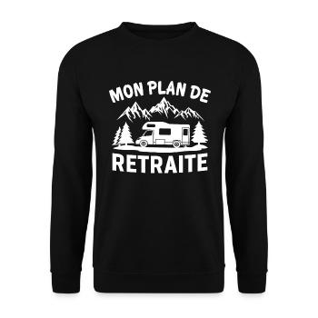 Mon plan de retraite camping car t-shirt campeur - Sweat-shirt Unisexe - noir - Devant - Alina (178cm) & Michal (187cm)