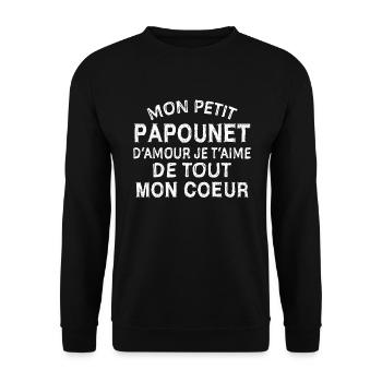 papounet d'amour que je t'aime de tout mon coeur - Sweat-shirt Unisexe - noir - Devant - Alina (178cm) & Michal (187cm)