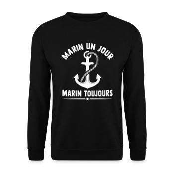 Marin un jour marin toujours cadeau marin - Sweat-shirt Unisexe - noir - Devant - Alina (178cm) & Michal (187cm)