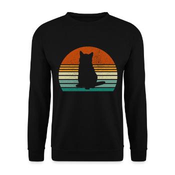 Retro-Geschenk Katze T-Shirt Katzen - Unisex Pullover - Schwarz - Vorne - Alina (178cm) & Michal (187cm)