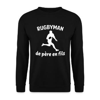 Rugbyman de père en fils - Sweat-shirt Unisexe - noir - Devant - Alina (178cm) & Michal (187cm)