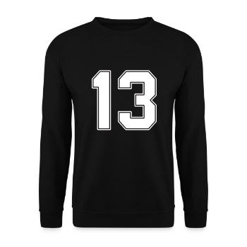 13 Jahre Trikot-Nummer 13 - Unisex Pullover - Schwarz - Vorne - Alina (178cm) & Michal (187cm)