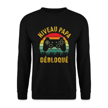 Nouveau papa gamer niveau papa débloqué - Sweat-shirt Unisexe - noir - Devant - Alina (178cm) & Michal (187cm)