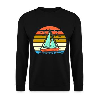 retro Segelboot t-Shirt sailing sail Segelschiff - Unisex Pullover - Schwarz - Vorne - Alina (178cm) & Michal (187cm)