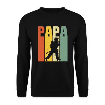Retro Papa Feuerwehr T-Shirt Feuerwehrmann - Unisex Pullover - Schwarz - Vorne - Alina (178cm) & Michal (187cm)