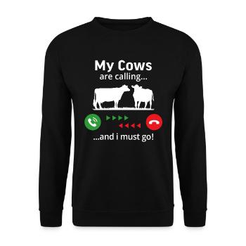 meine Kühe rufen und ich muss gehen - Unisex Pullover - Schwarz - Vorne - Alina (178cm) & Michal (187cm)