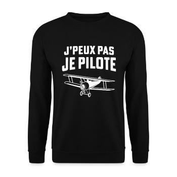 J'peux pas je pilote t-shirt vintage avion - Sweat-shirt Unisexe - noir - Devant - Alina (178cm) & Michal (187cm)