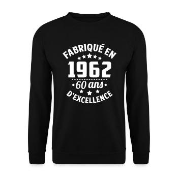 fabriqué en 1962, 60 ans d'excellence - Sweat-shirt Unisexe - noir - Devant - Alina (178cm) & Michal (187cm)