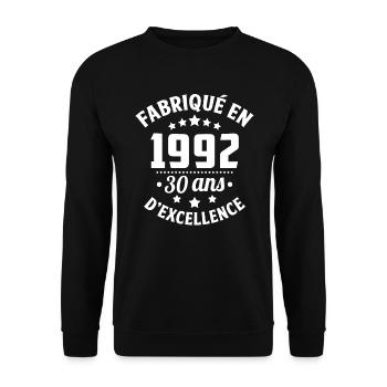 fabriqué en 1992, 30 ans d'excellence - Sweat-shirt Unisexe - noir - Devant - Alina (178cm) & Michal (187cm)