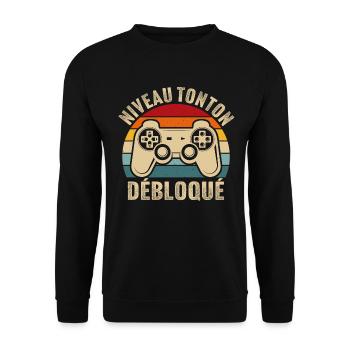 niveau tonton débloqué rétro oncle gamer geek - Sweat-shirt Unisexe - noir - Devant - Alina (178cm) & Michal (187cm)