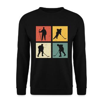 retro hockey t-shirt hockey sur glace - Sweat-shirt Unisexe - noir - Devant - Alina (178cm) & Michal (187cm)