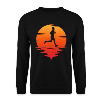 retro vintage t-shirt run running shirt runner - Sweat-shirt Unisexe - noir - Devant - Alina (178cm) & Michal (187cm)