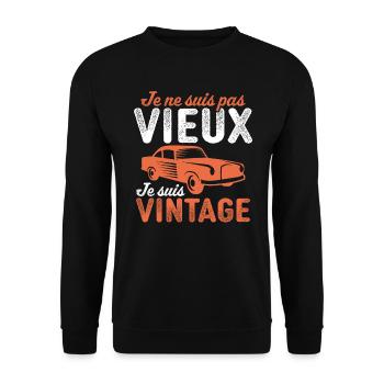 je suis vintage cadeau humour papy voiture - Sweat-shirt Unisexe - noir - Devant - Alina (178cm) & Michal (187cm)
