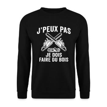 j'peux pas je dois faire du bois cadeau bûcheron - Sweat-shirt Unisexe - noir - Devant - Alina (178cm) & Michal (187cm)