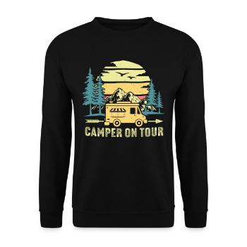 Camper on Tour Camper Camping T-shirt - Unisex Pullover - Schwarz - Vorne - Alina (178cm) & Michal (187cm)