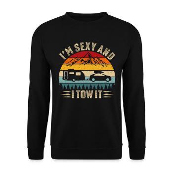 Ich bin sexy und ich schleppe es Camping T-Shirt Wohnwagen - Unisex Pullover - Schwarz - Vorne - Alina (178cm) & Michal (187cm)