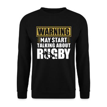 Warnung kann anfangen, über Rugby-T-Shirt zu sprechen - Unisex Pullover - Schwarz - Vorne - Alina (178cm) & Michal (187cm)