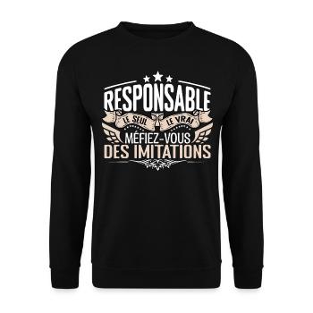 Responsable le seul Responsable le vrai Responsabl - Sweat-shirt Unisexe - noir - Devant - Alina (178cm) & Michal (187cm)