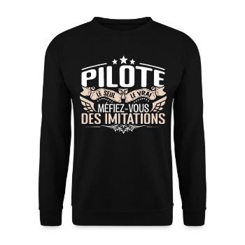 Pilote le seul Pilote le vrai Pilote - Sweat-shirt Unisexe - noir - Devant - Alina (178cm) & Michal (187cm)