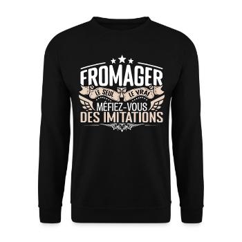 Fromager le seul Fromager le vrai Fromager - Sweat-shirt Unisexe - noir - Devant - Alina (178cm) & Michal (187cm)