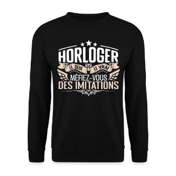 Horloger le seul Horloger le vrai Horloger - Sweat-shirt Unisexe - noir - Devant - Alina (178cm) & Michal (187cm)