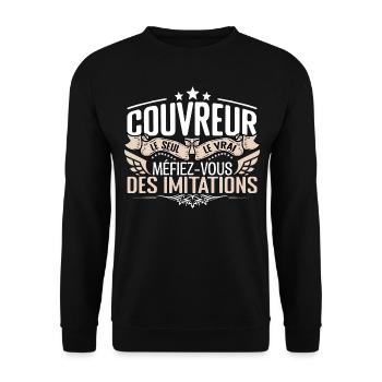 Couvreur le seul Couvreur le vrai Couvreur - Sweat-shirt Unisexe - noir - Devant - Alina (178cm) & Michal (187cm)