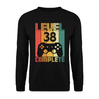38. Geburtstag Gamer Level 38 Complete 38 Jahre - Unisex Pullover - Schwarz - Vorne - Alina (178cm) & Michal (187cm)