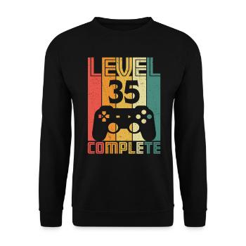 35. Geburtstag Gamer Level 35 Complete 35 Jahre - Unisex Pullover - Schwarz - Vorne - Alina (178cm) & Michal (187cm)
