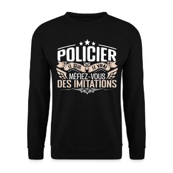 Policier le seul Policier le vrai Policier - Sweat-shirt Unisexe - noir - Devant - Alina (178cm) & Michal (187cm)