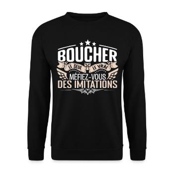 Boucher le seul Boucher le vrai Boucher - Sweat-shirt Unisexe - noir - Devant - Alina (178cm) & Michal (187cm)