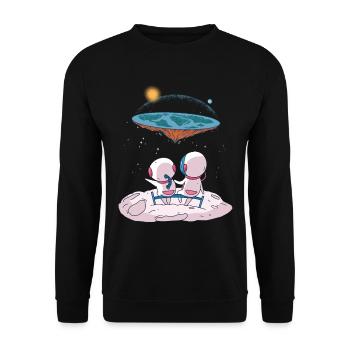 Die Erde ist flach, die Erde ist eine Scheibe - Unisex Pullover - Schwarz - Vorne - Alina (178cm) & Michal (187cm)