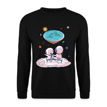 Die Erde ist flach, die Erde ist eine Scheibe - Unisex Pullover - Schwarz - Vorne - Alina (178cm) & Michal (187cm)