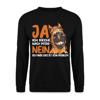 Ja ich rieche nach Reitsport Geschenk - Unisex Pullover - Schwarz - Vorne - Alina (178cm) & Michal (187cm)