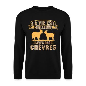 la vie est meilleure avec des chèvres - Sweat-shirt Unisexe - noir - Devant - Alina (178cm) & Michal (187cm)