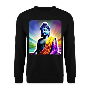 Buddha in Chakra Farben - Unisex Pullover - Schwarz - Vorne - Alina (178cm) & Michal (187cm)
