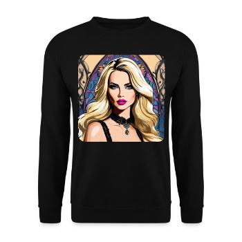 Cooles buntes Girl mit pinken Lippen - Unisex Pullover - Schwarz - Vorne - Alina (178cm) & Michal (187cm)