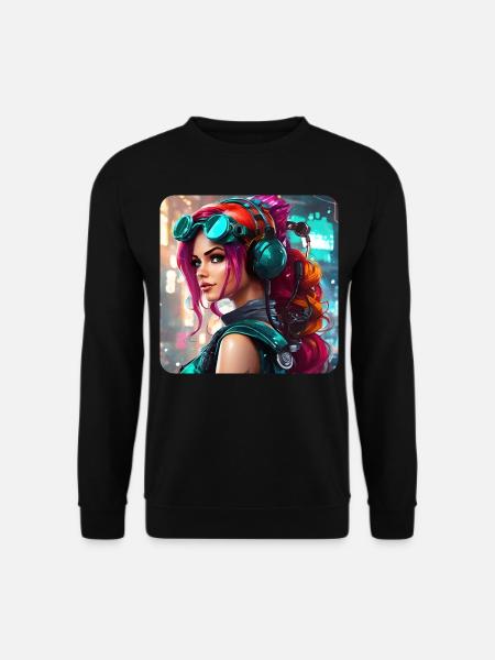 Cool cyberpunk girl with headphones - Unisex Sweatshirt - black