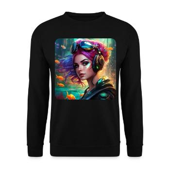 Fille cyberpunk cool avec des écouteurs et du poisson - Sweat-shirt Unisexe - noir - Devant - Alina (178cm) & Michal (187cm)